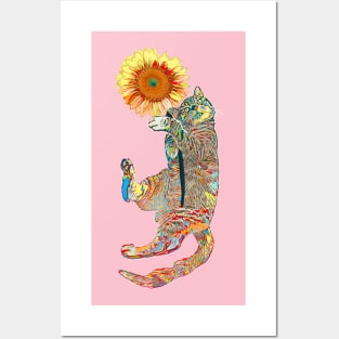 Cat lover gift sunflower and kitty Posters and Art